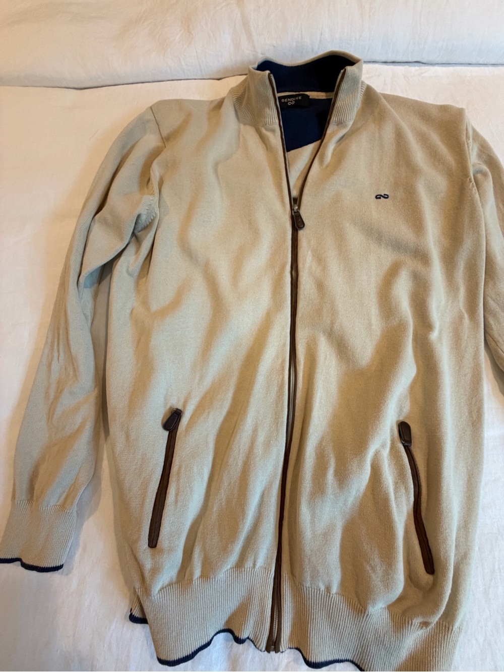 Beige Zip-Up Men's Sweater Jacket